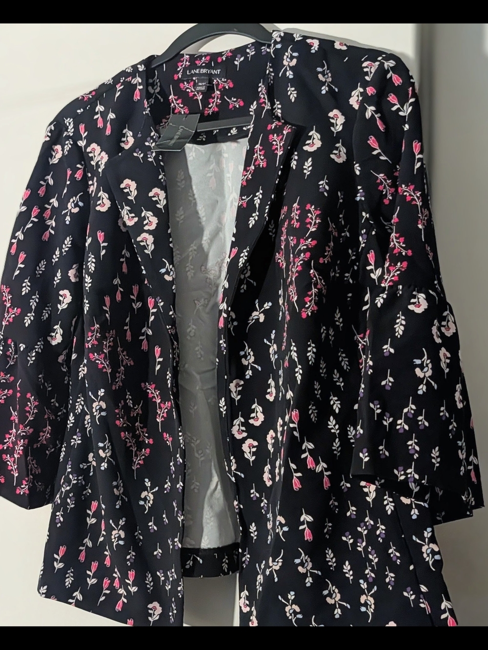 Lane Bryant Black Floral Open Blazer Jacket